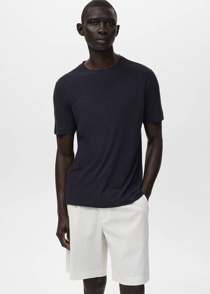 Linen slim-fit t-shirt — Navy