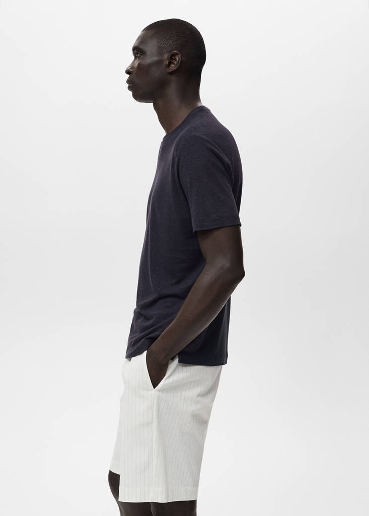 Linen slim-fit t-shirt — Navy