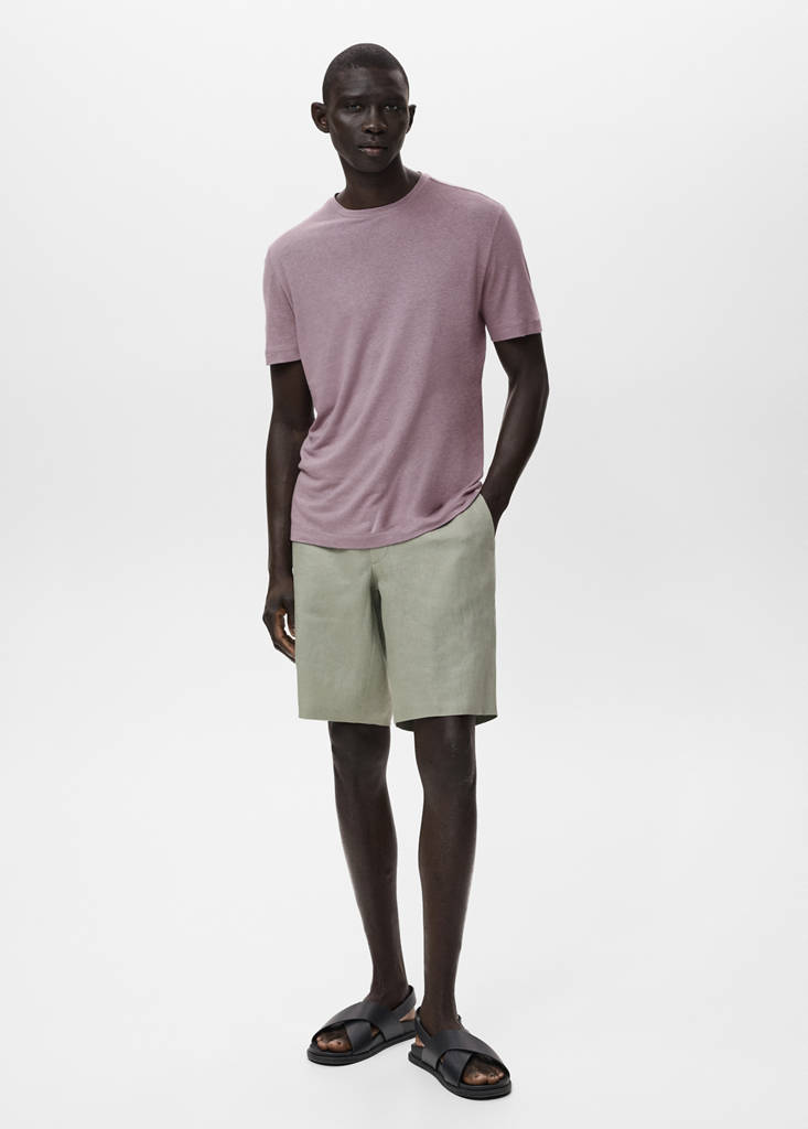 Linen slim-fit t-shirt — Lilac