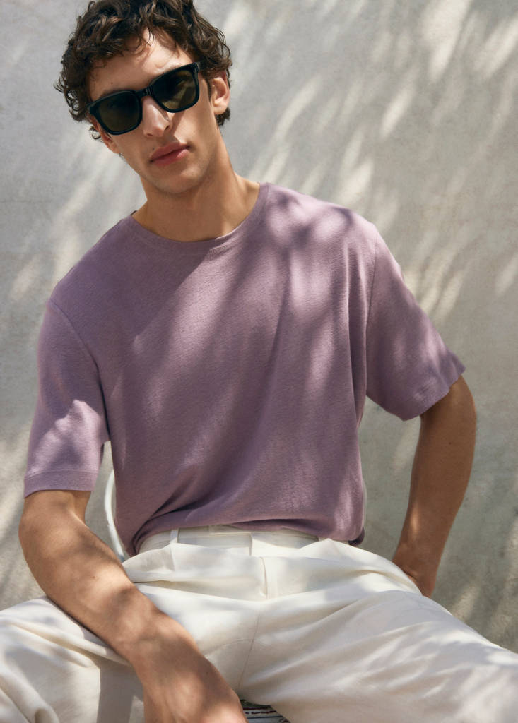 Linen slim-fit t-shirt — Lilac