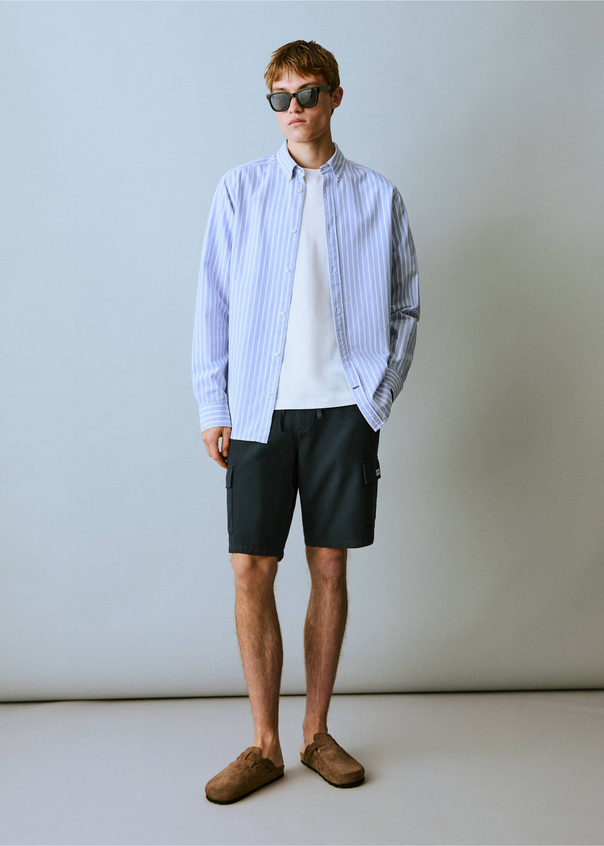 Camisa Oxford rayas - Plano general, Azul. Ref: 17041214-00.