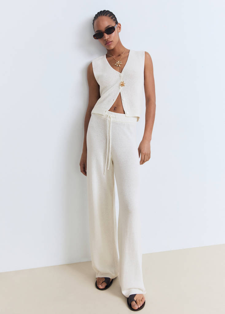 MANGO - Pantalon maille ajourée blanc - M