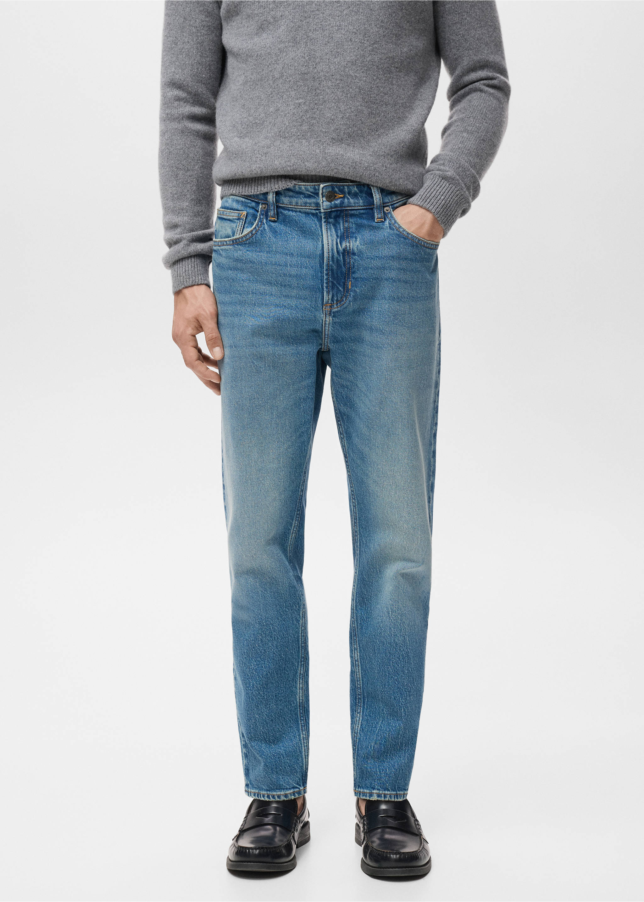 Jeans Ben cropped tapered fit - Plano medio, Azul medio. Ref: 17041221-00.