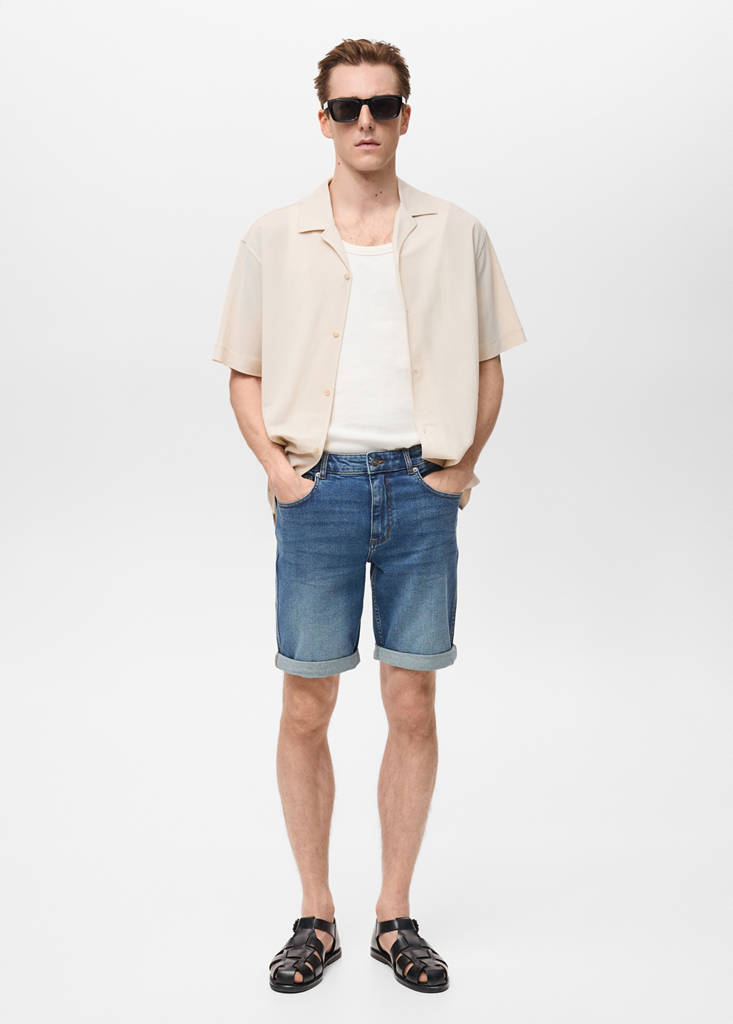 Slim-fit denim bermuda shorts — Dark Blue