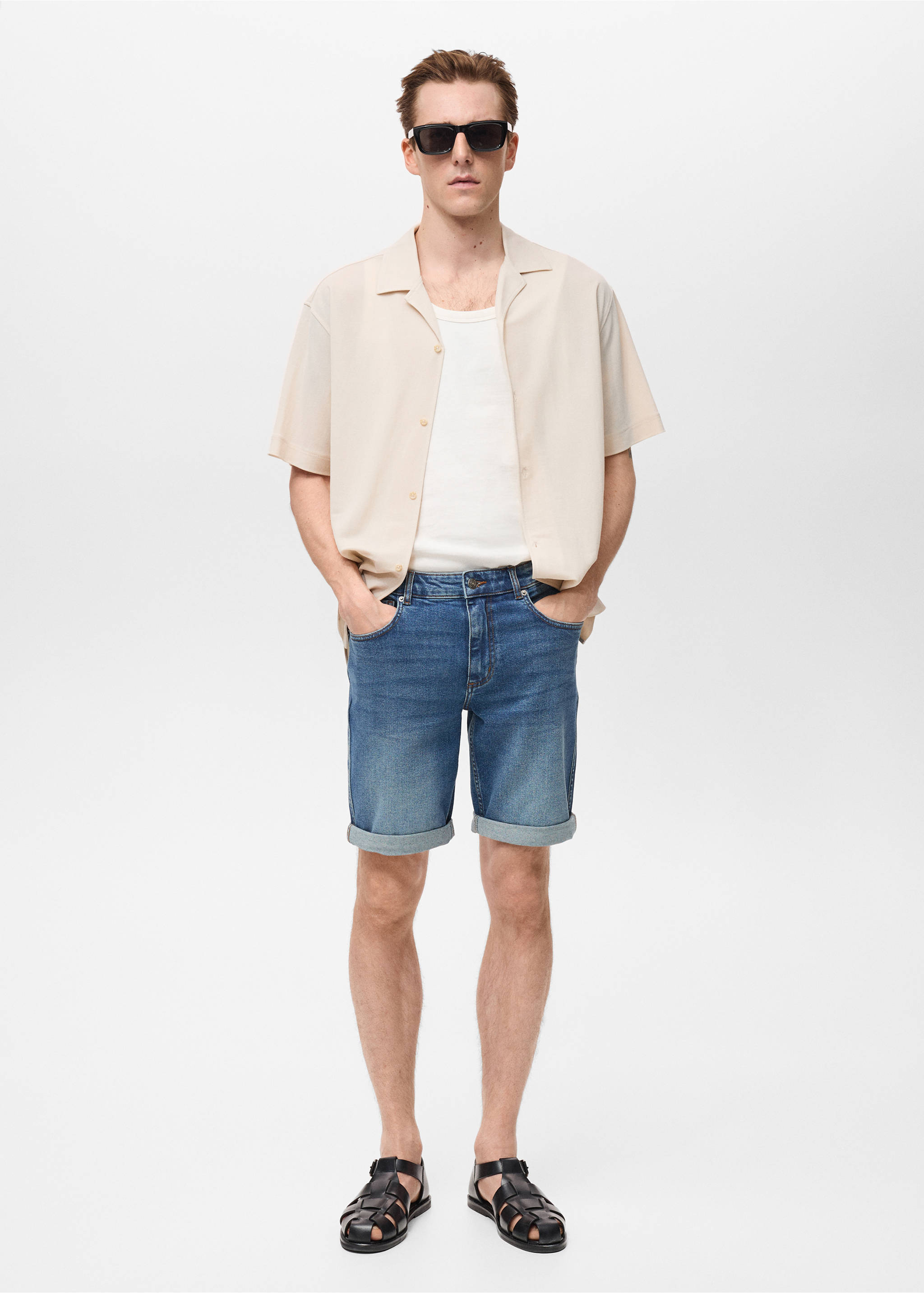 Slim-fit denim bermuda shorts - General plane, Dark Blue. Ref: 17041222-00.