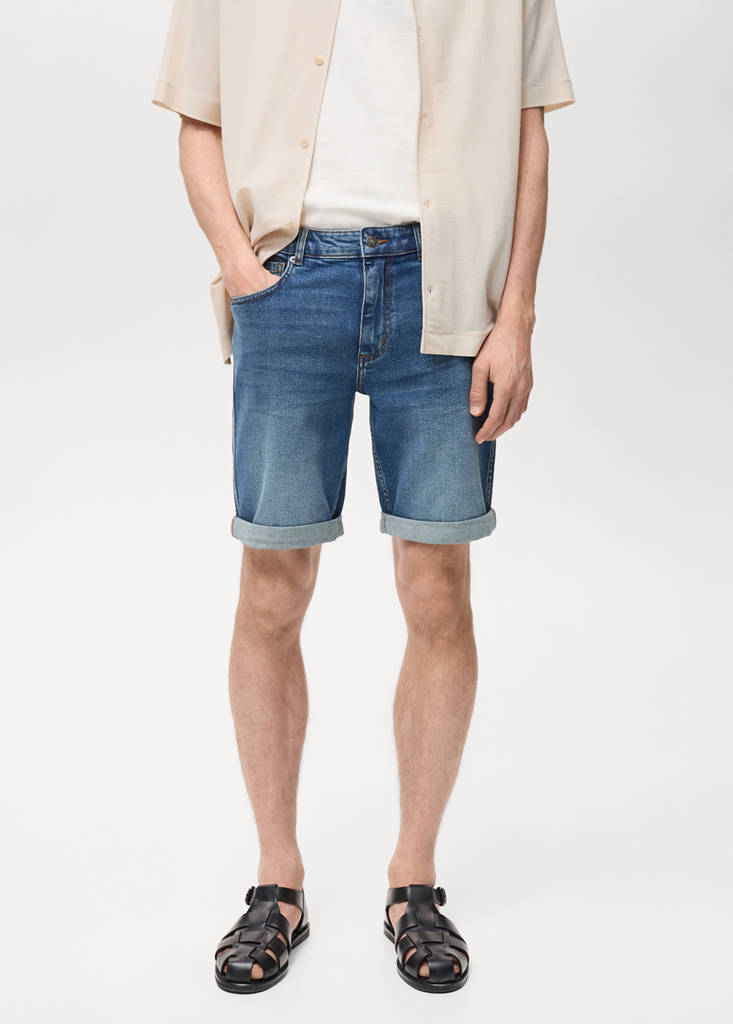 Slim-fit denim bermuda shorts — Dark Blue