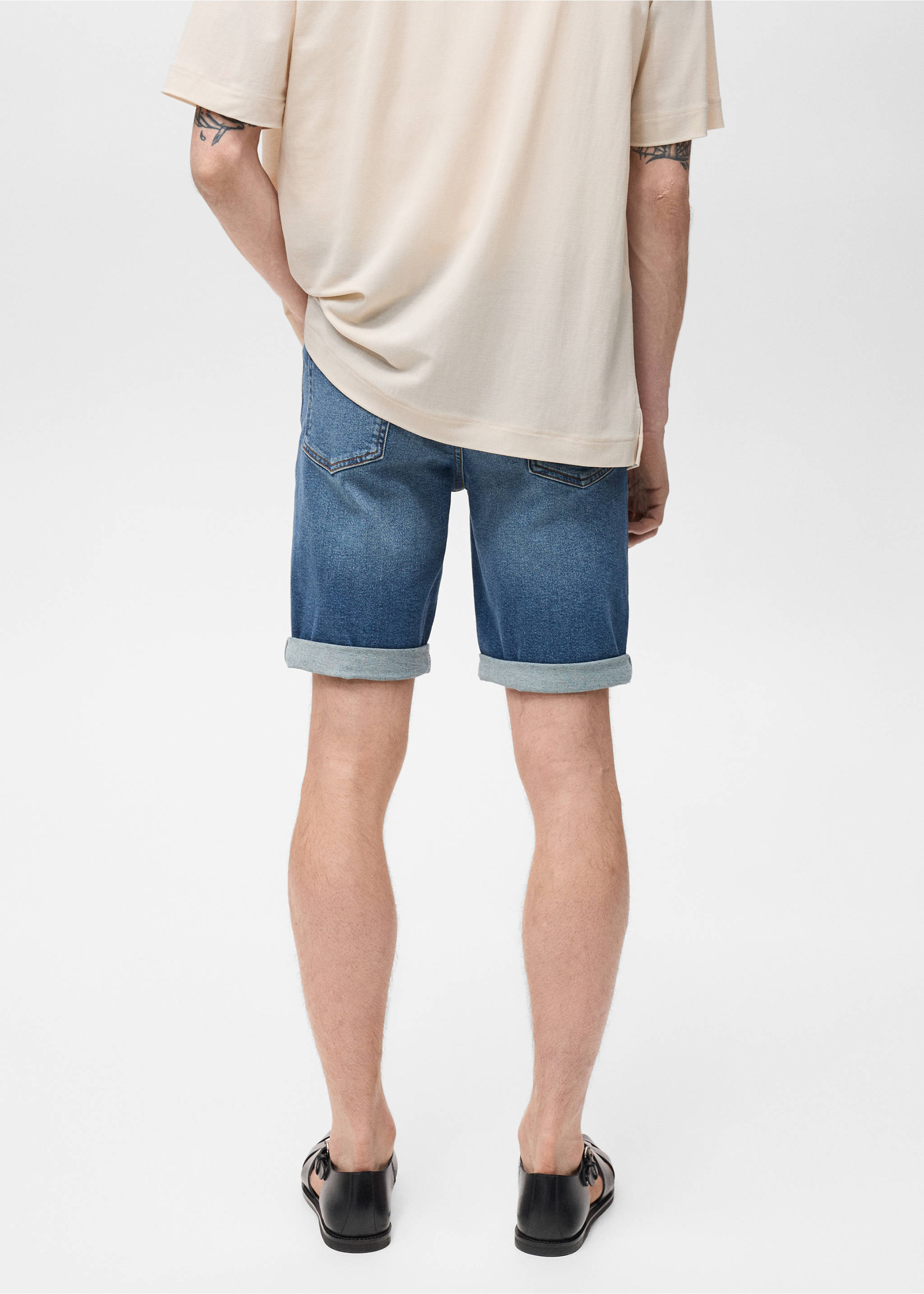 Slim-fit denim bermuda shorts - Reverse of the article, Dark Blue. Ref: 17041222-00.