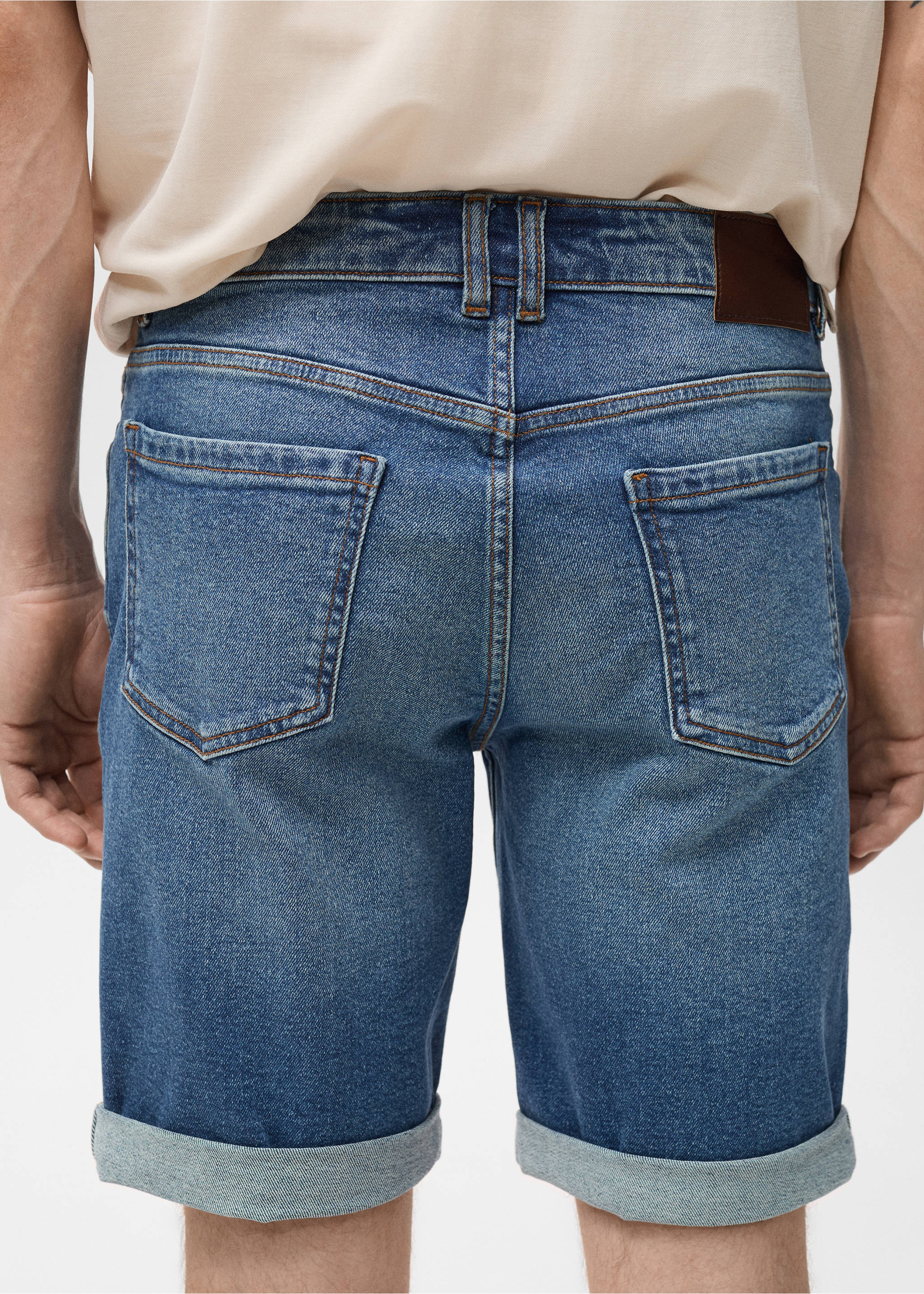 Slim-fit denim bermuda shorts - Details of the article 3, Dark Blue. Ref: 17041222-00.