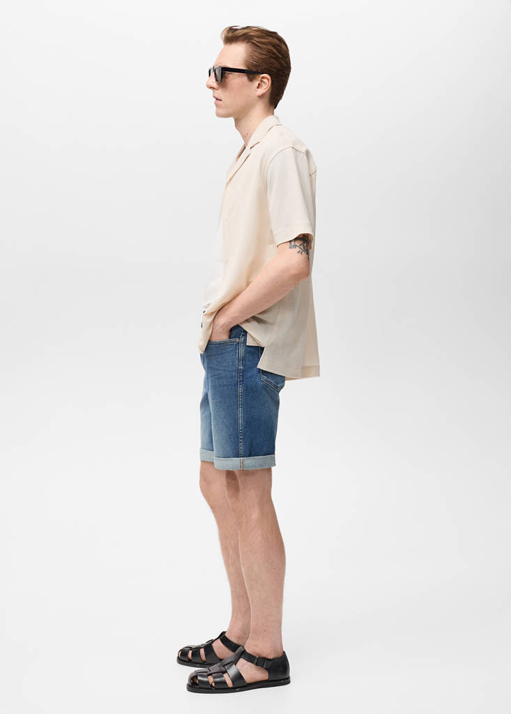 Slim-fit denim bermuda shorts — Dark Blue