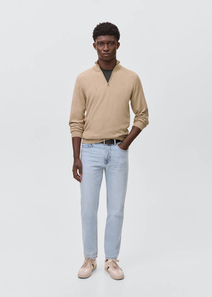 Knitted sweater with perkins neck — Sand