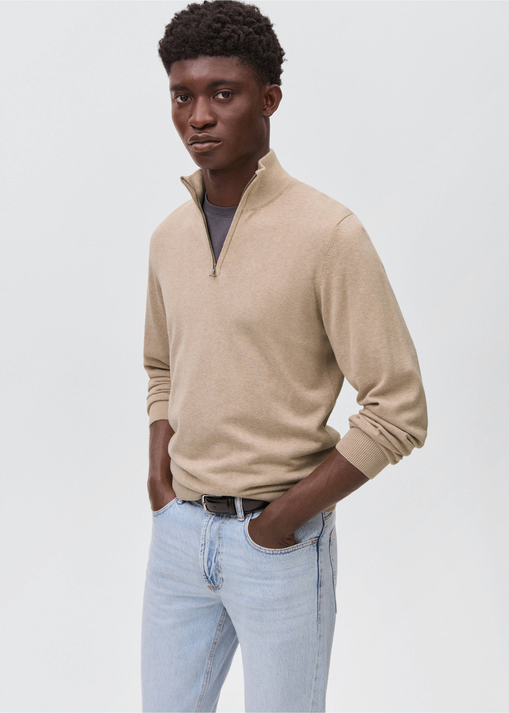 Jersey punto cuello perkins - Plano medio, Arena. Ref: 17041224-00.