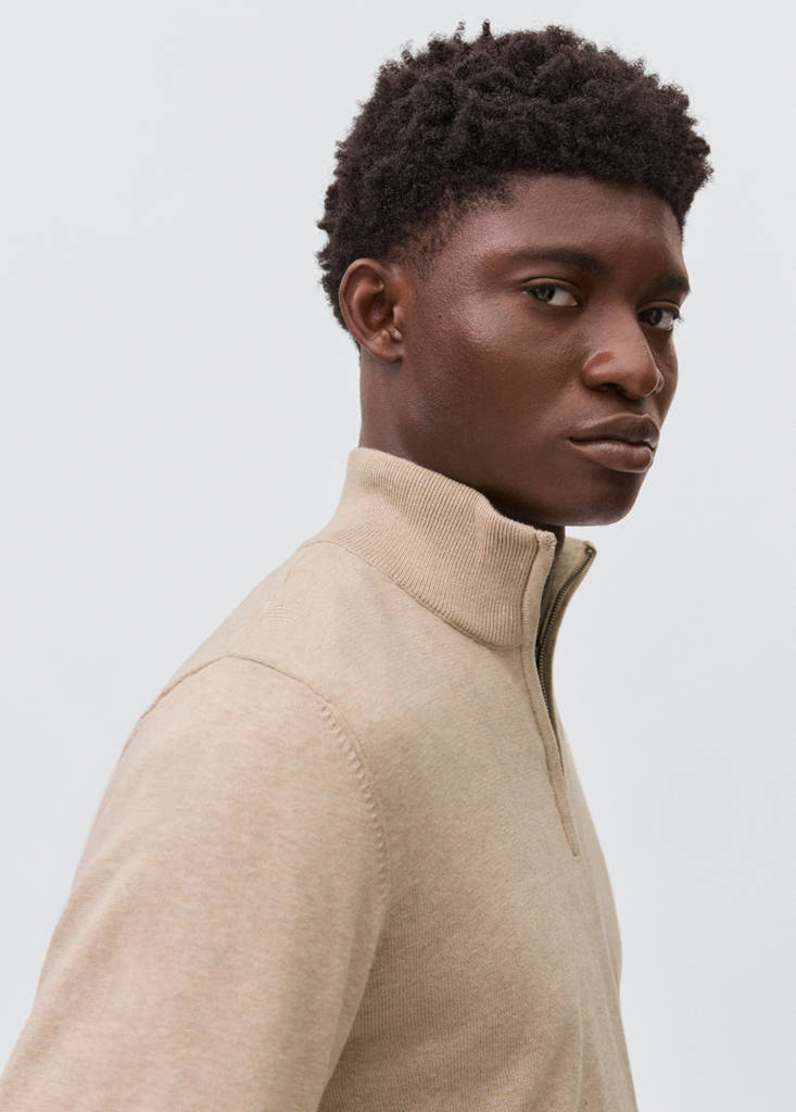 Knitted sweater with perkins neck — Sand