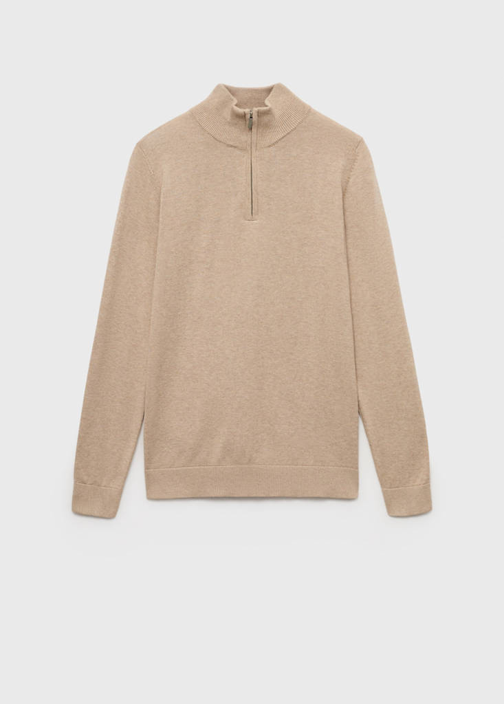 Knitted sweater with perkins neck — Sand