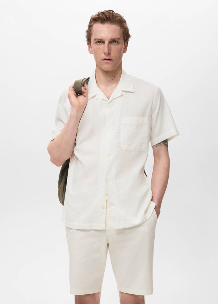 Regular fit seersucker shirt — Off White