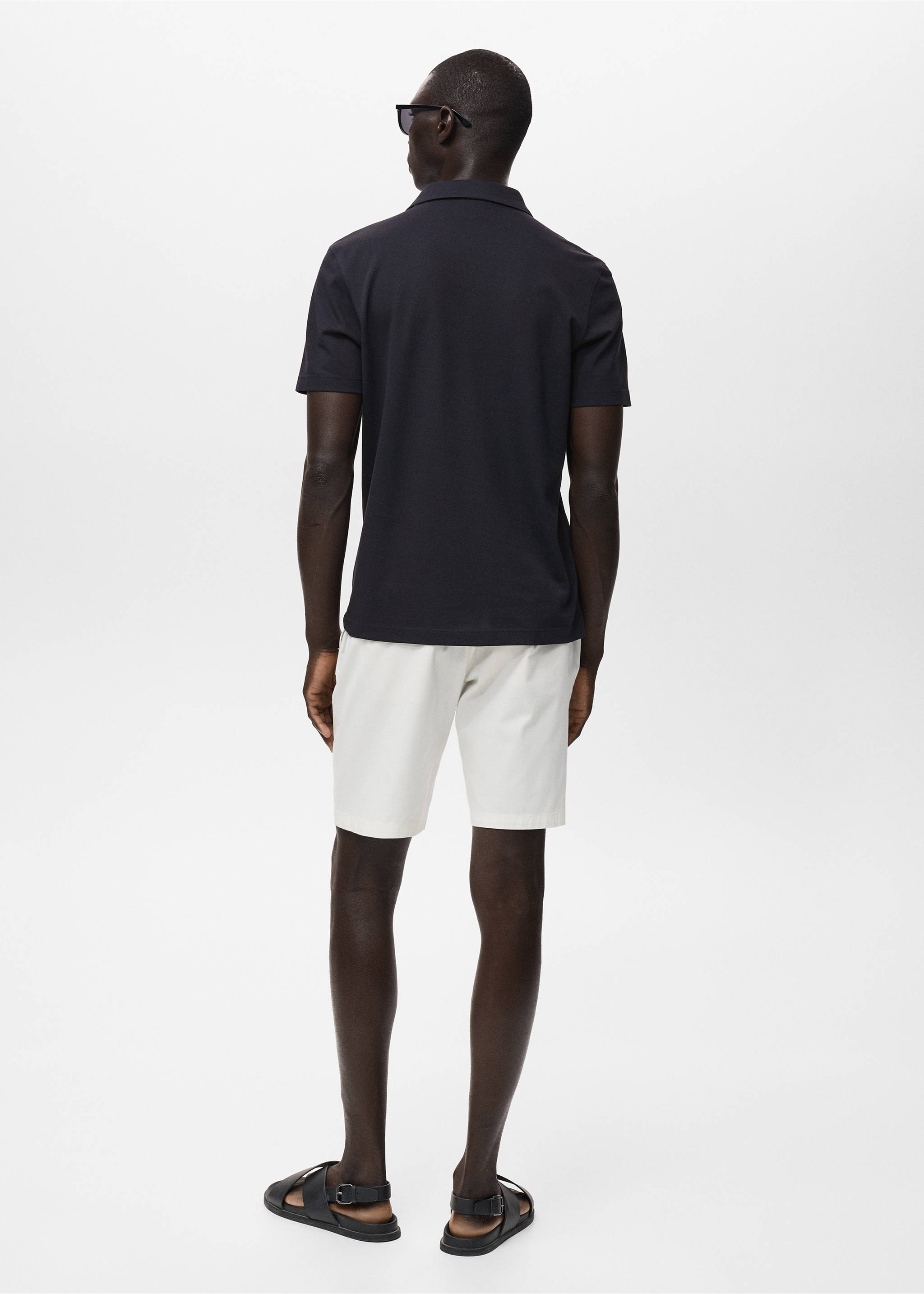 Cotton piqué polo shirt - Reverse of the article, Night Blue. Ref: 17041230-00.
