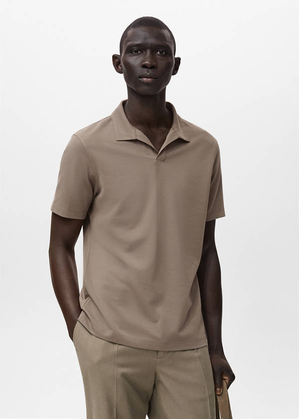 Cotton piqué polo shirt — Brown
