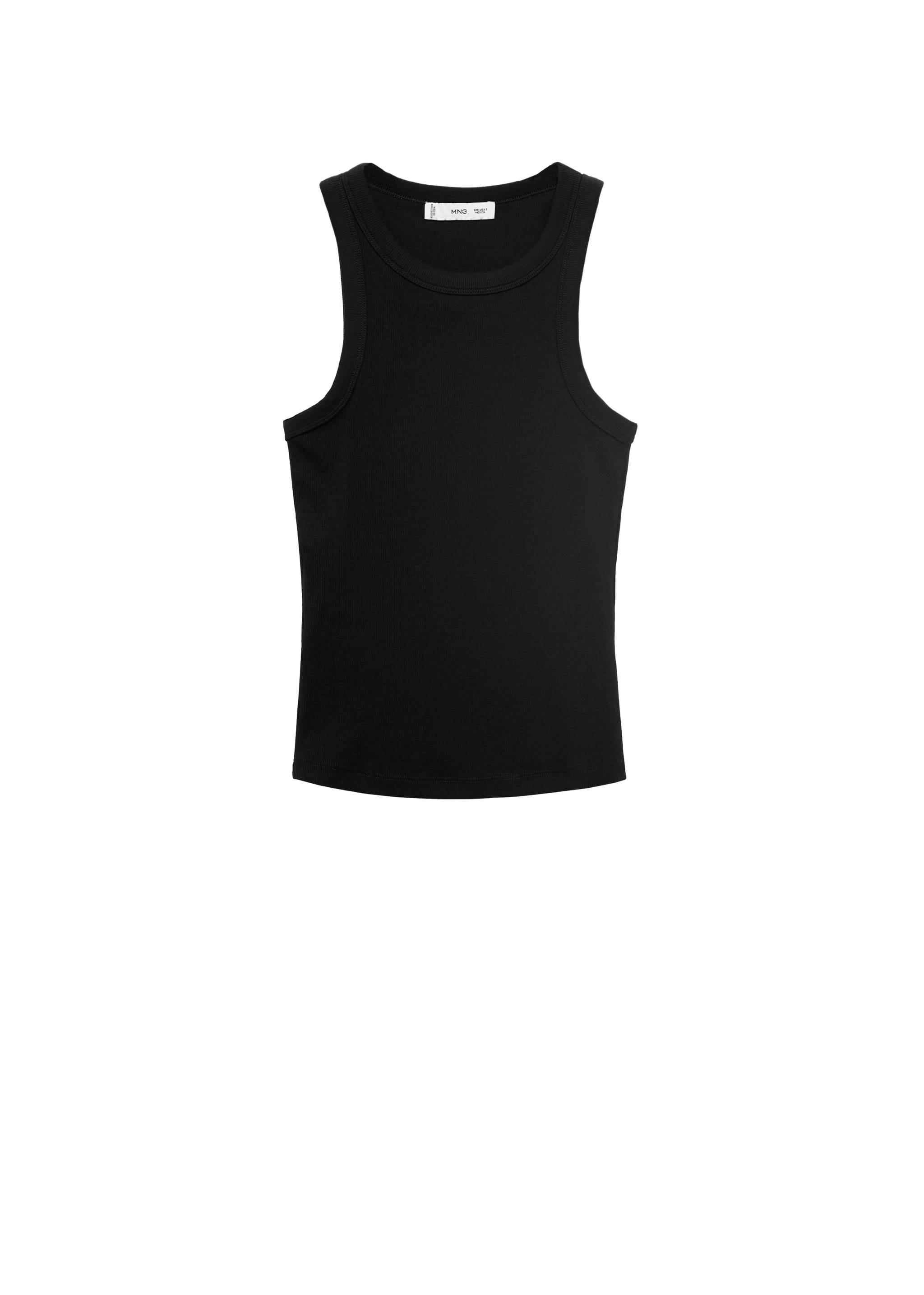 Black sleeveless ribbed top with a rounded neckline., Black. Ref: 17041240-00.