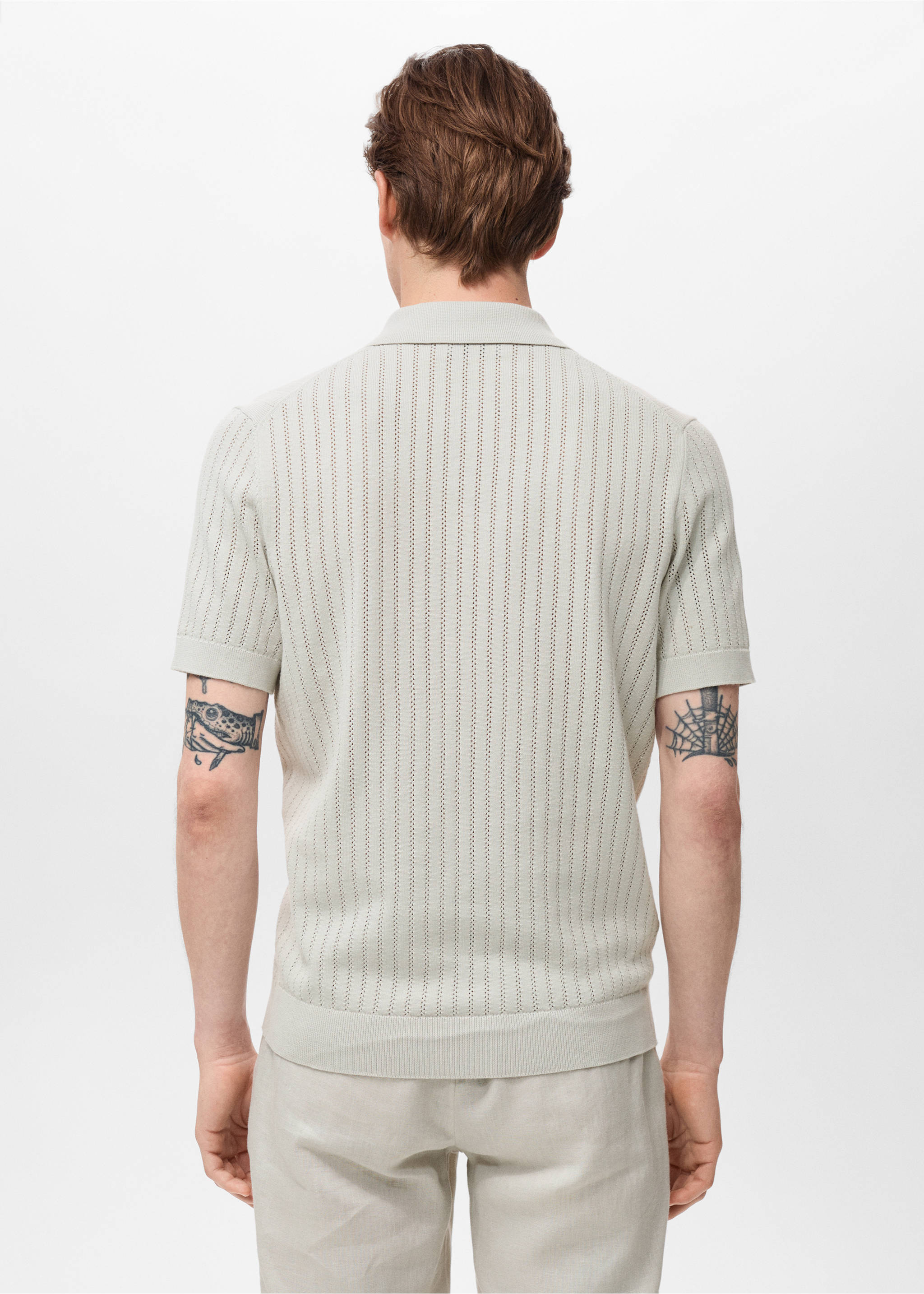 Cotton blouse with lace detail - Reverse of the article, Ice Grey. Ref: 17041243-00.