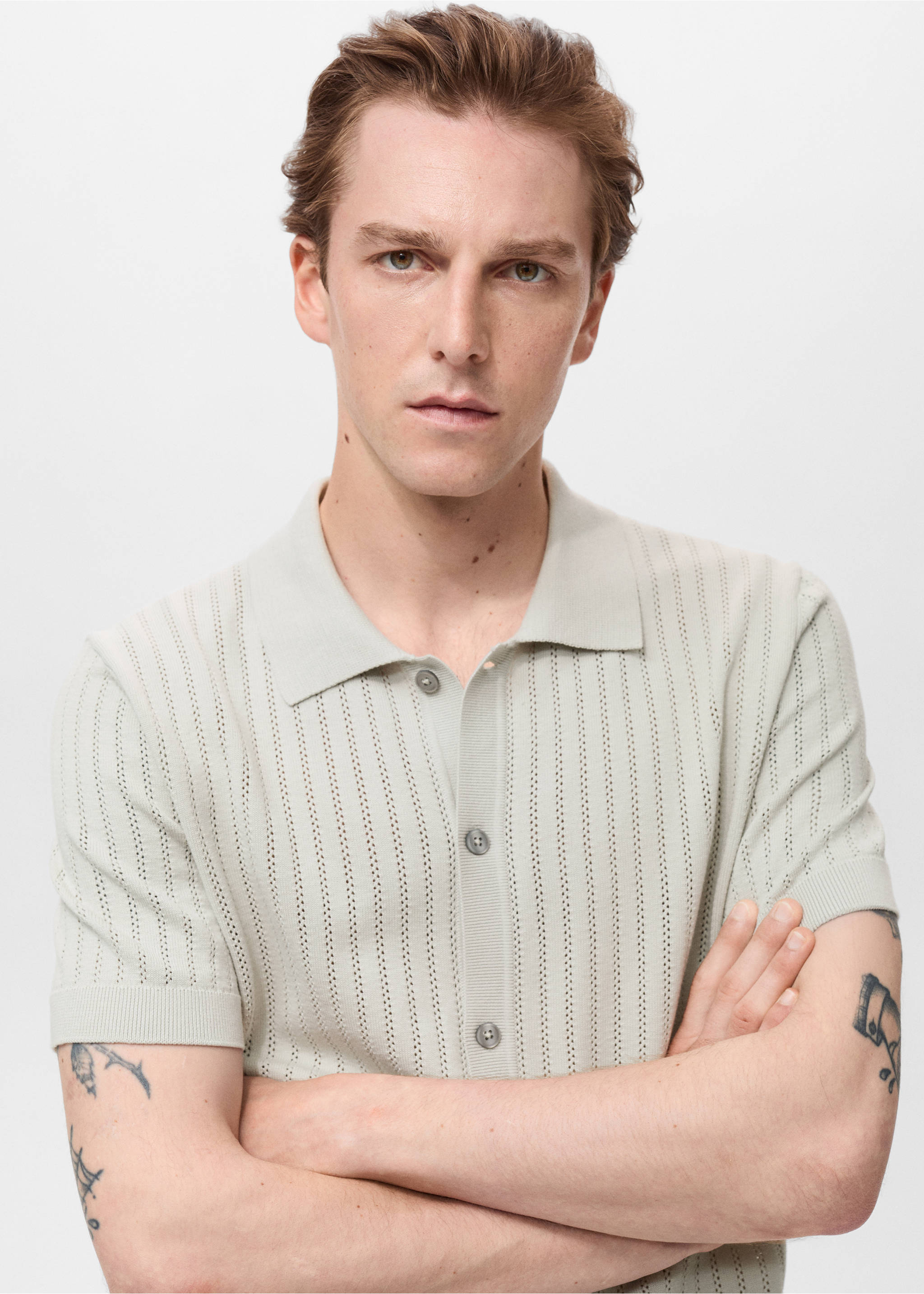 Cotton blouse with lace detail - Details of the article 1, Ice Grey. Ref: 17041243-00.