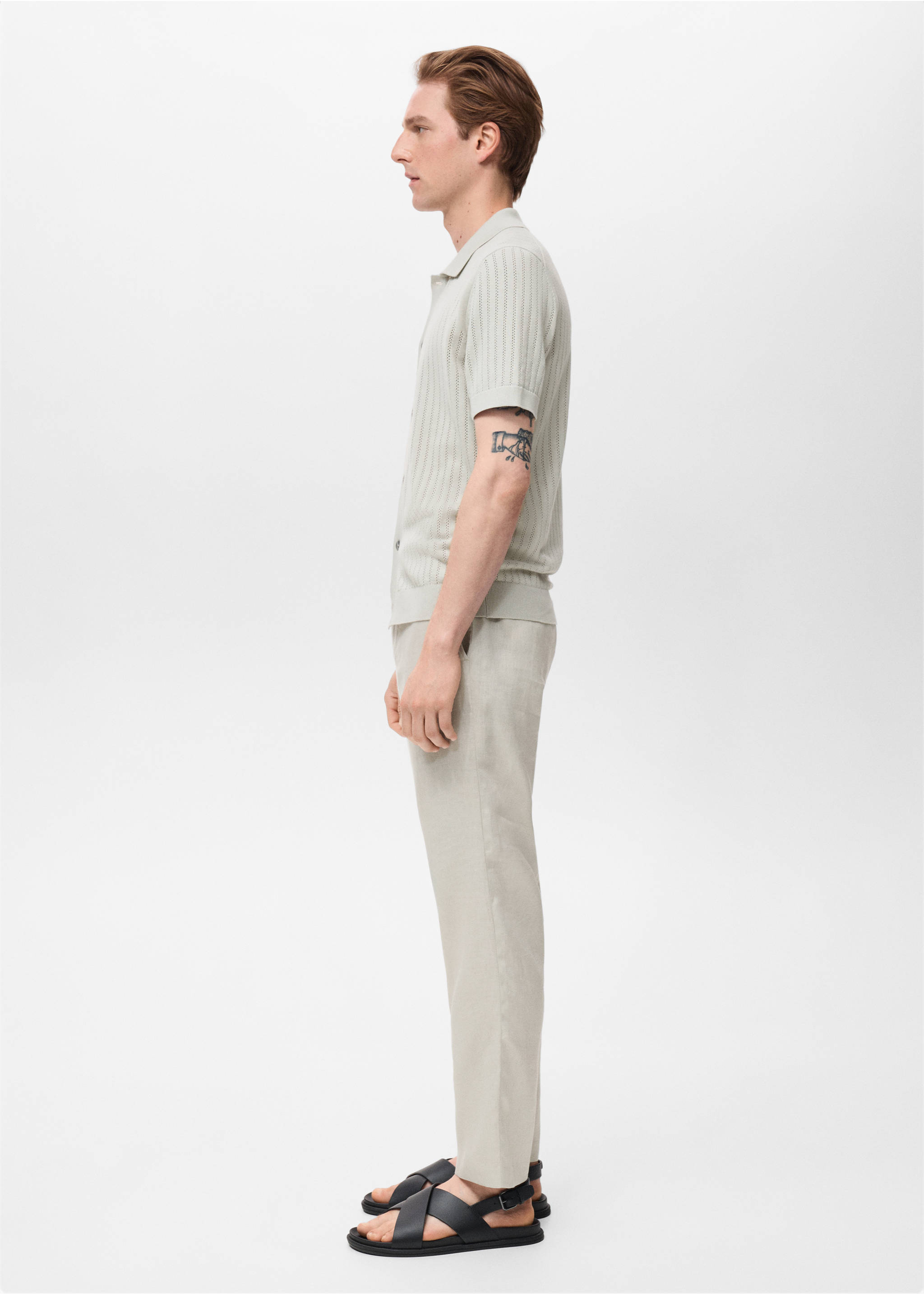 Cotton blouse with lace detail - Details of the article 2, Ice Grey. Ref: 17041243-00.