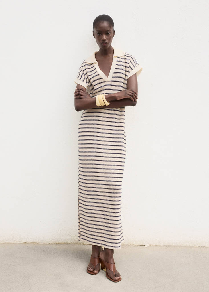 Long striped knitted dress — Navy
