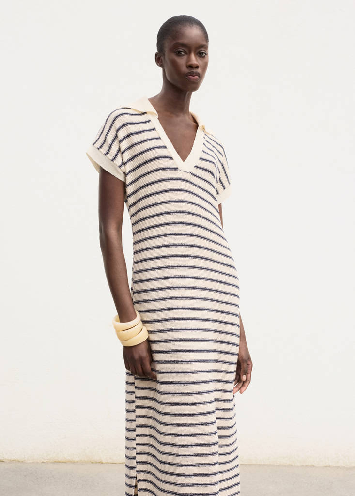 Long striped knitted dress — Navy