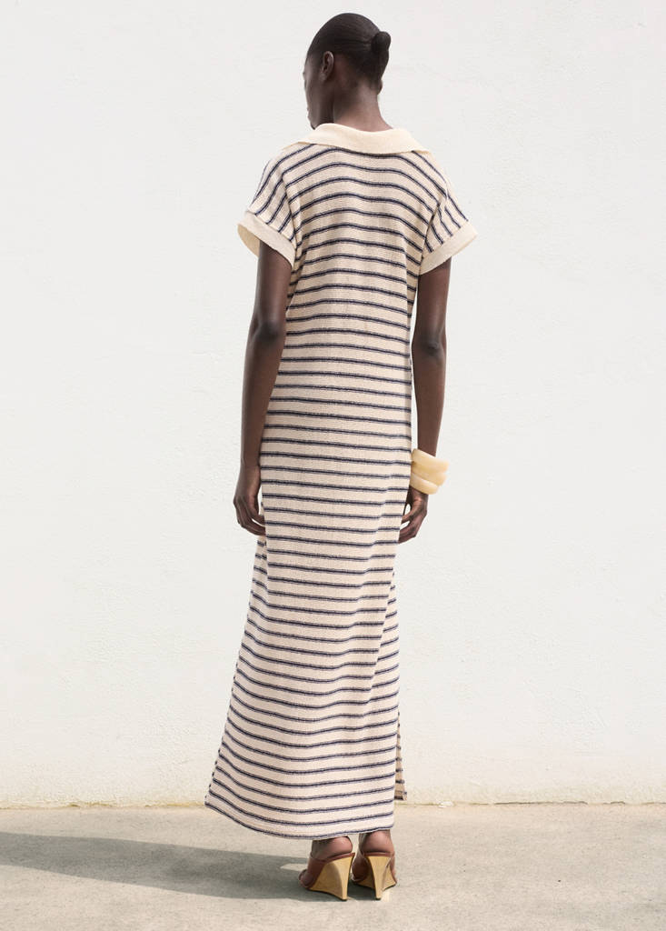 Long striped knitted dress — Navy