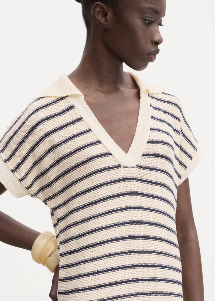 Long striped knitted dress — Navy
