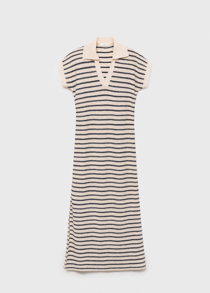 Long striped knitted dress — Navy