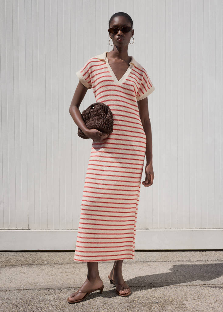 Long striped knitted dress — Red