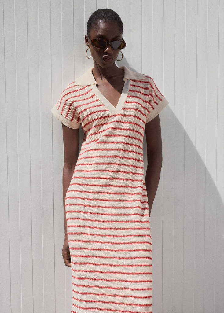 Long striped knitted dress — Red