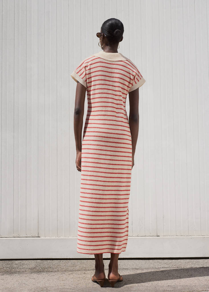Long striped knitted dress — Red
