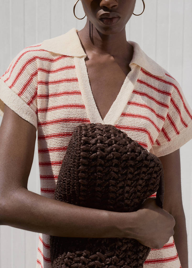 Long striped knitted dress — Red