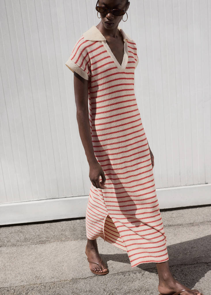 Long striped knitted dress — Red