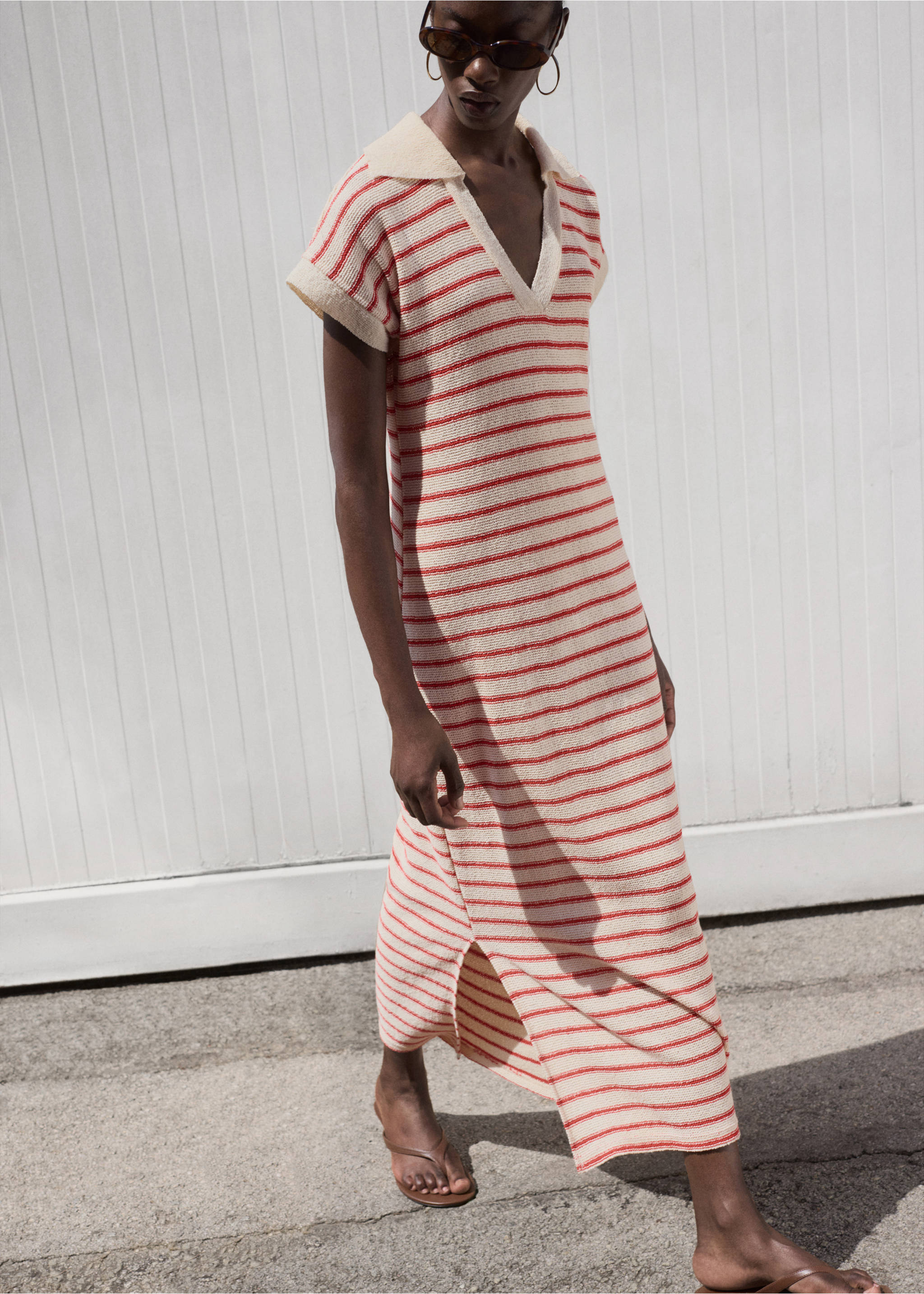 Robe longue maille rayures - Détail de l'article 2, Rouge. Ref: 17041246-00.