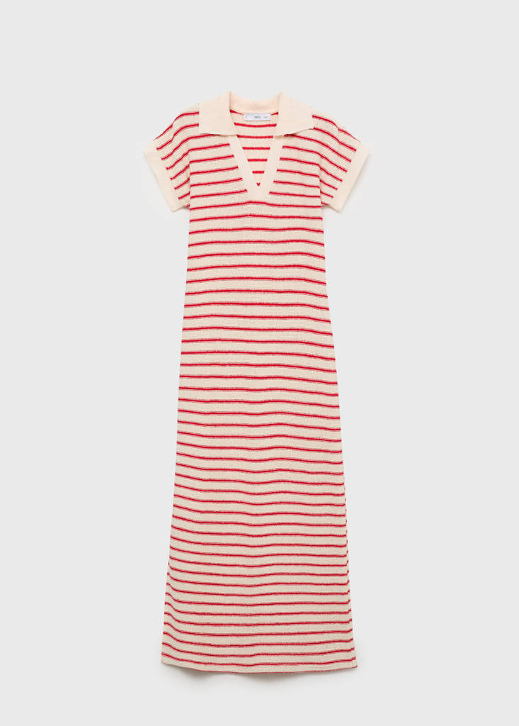 Long striped knitted dress — Red
