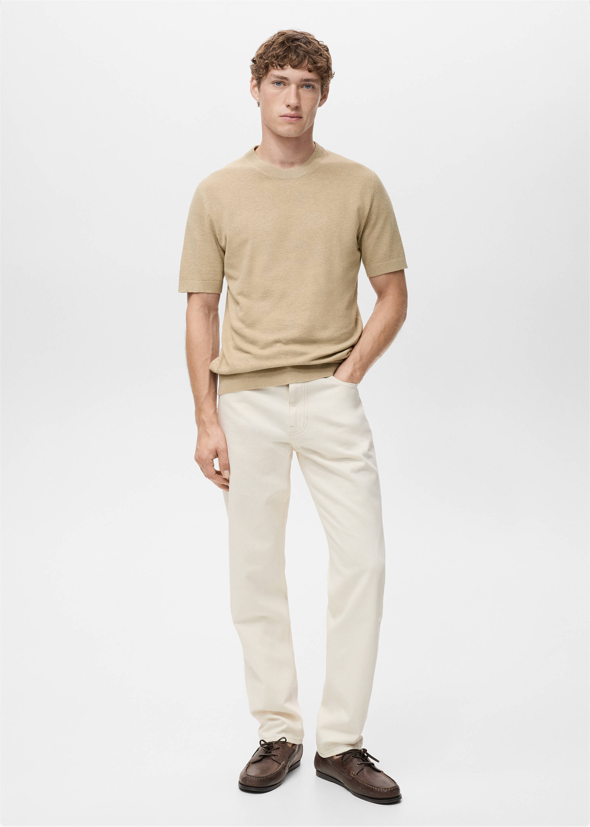Camiseta punto fino algodón - Plano general, Beige. Ref: 17041247-00.