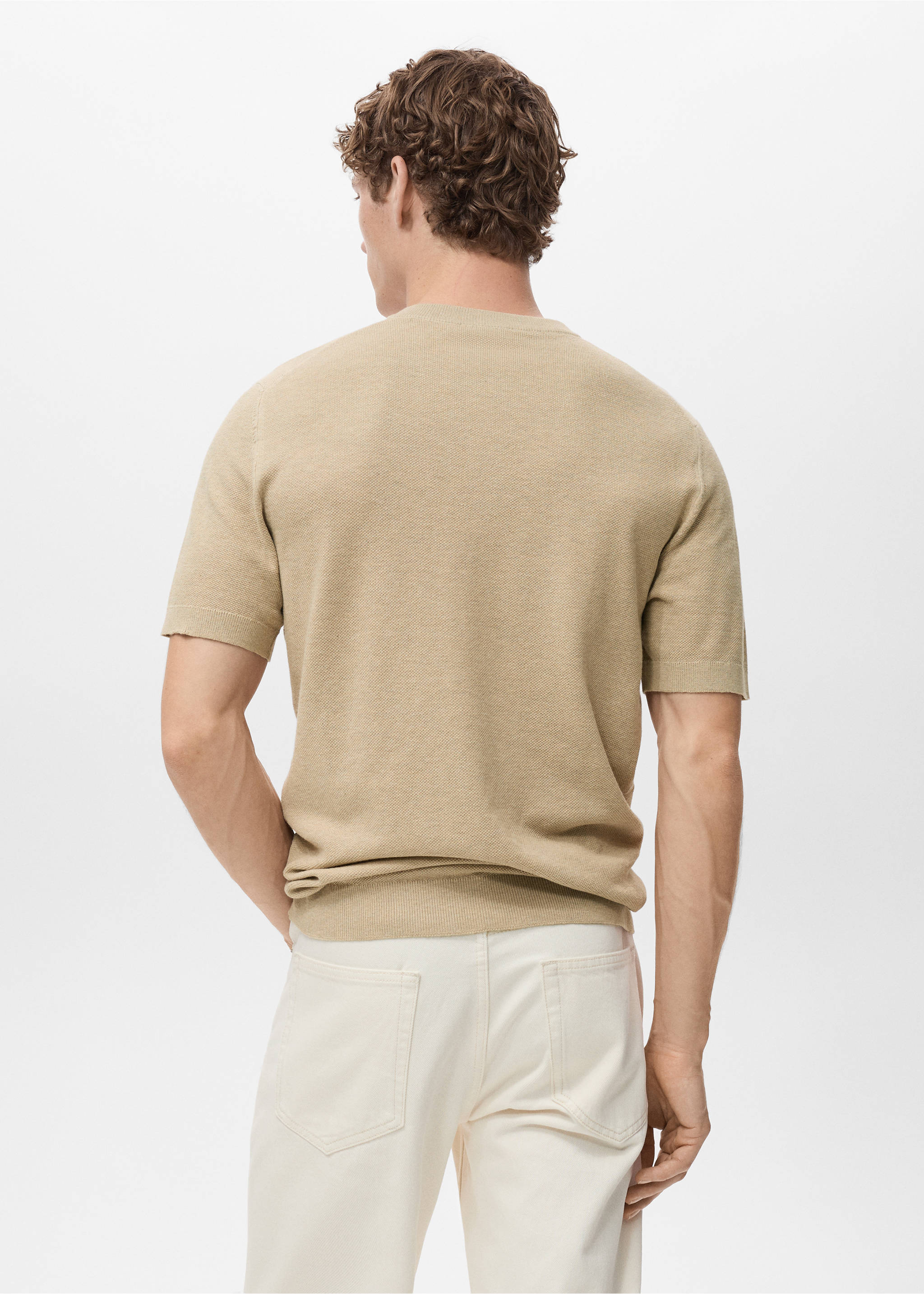 Camiseta punto fino algodón - Reverso del artículo, Beige. Ref: 17041247-00.