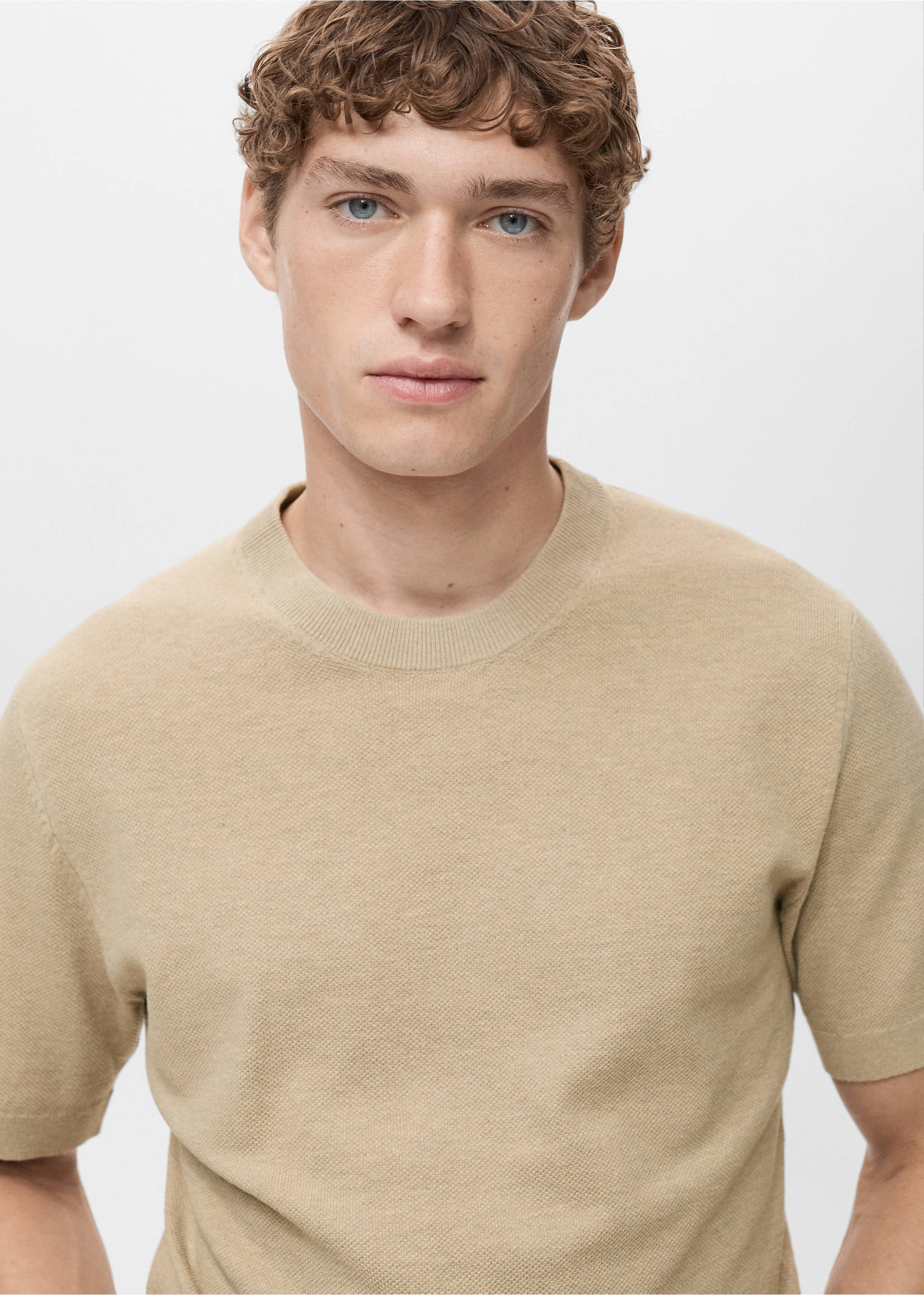 Camiseta punto fino algodón - Detalle del artículo 1, Beige. Ref: 17041247-00.