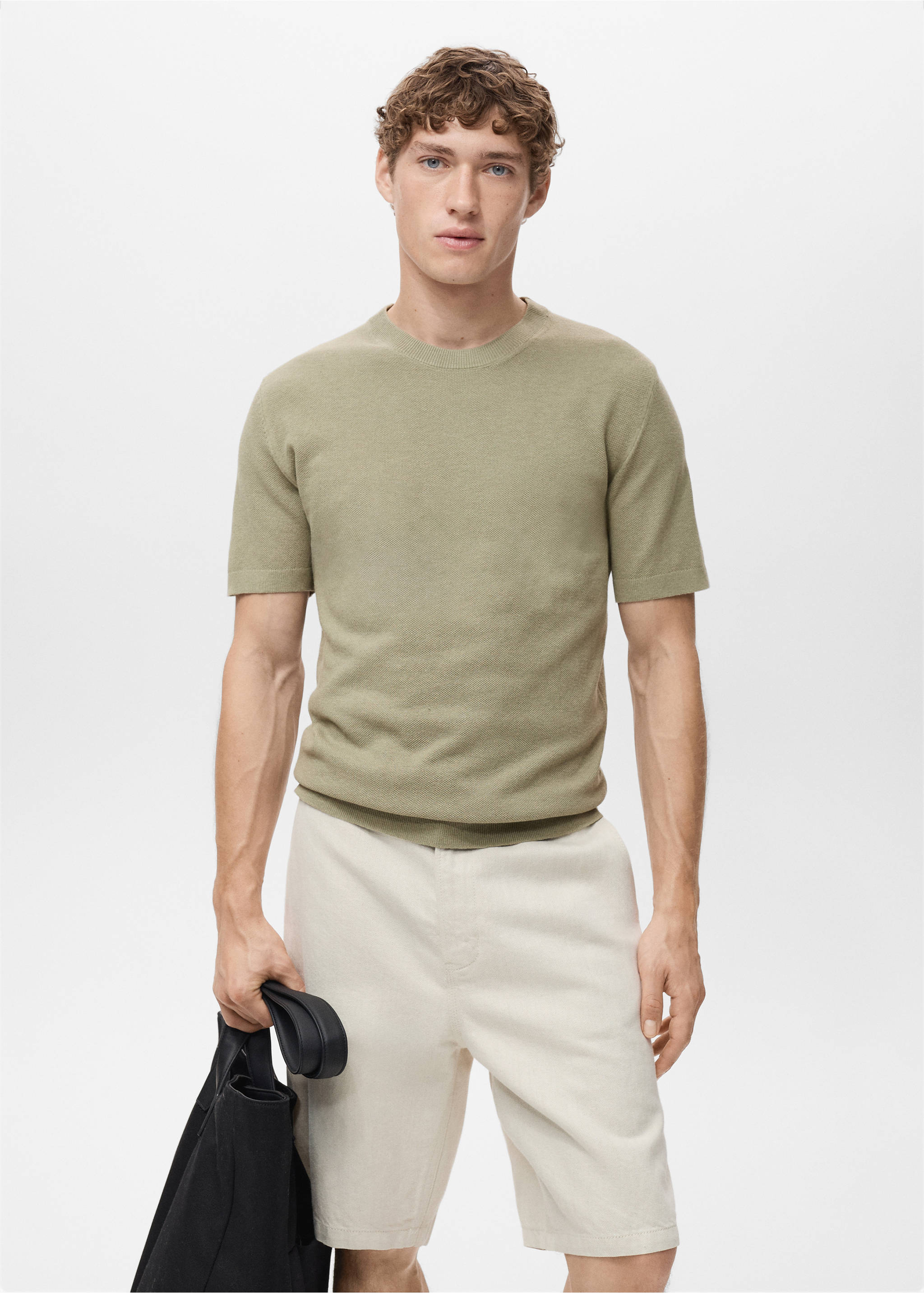 Camiseta punto fino algodón - Plano medio, Khaki. Ref: 17041247-00.
