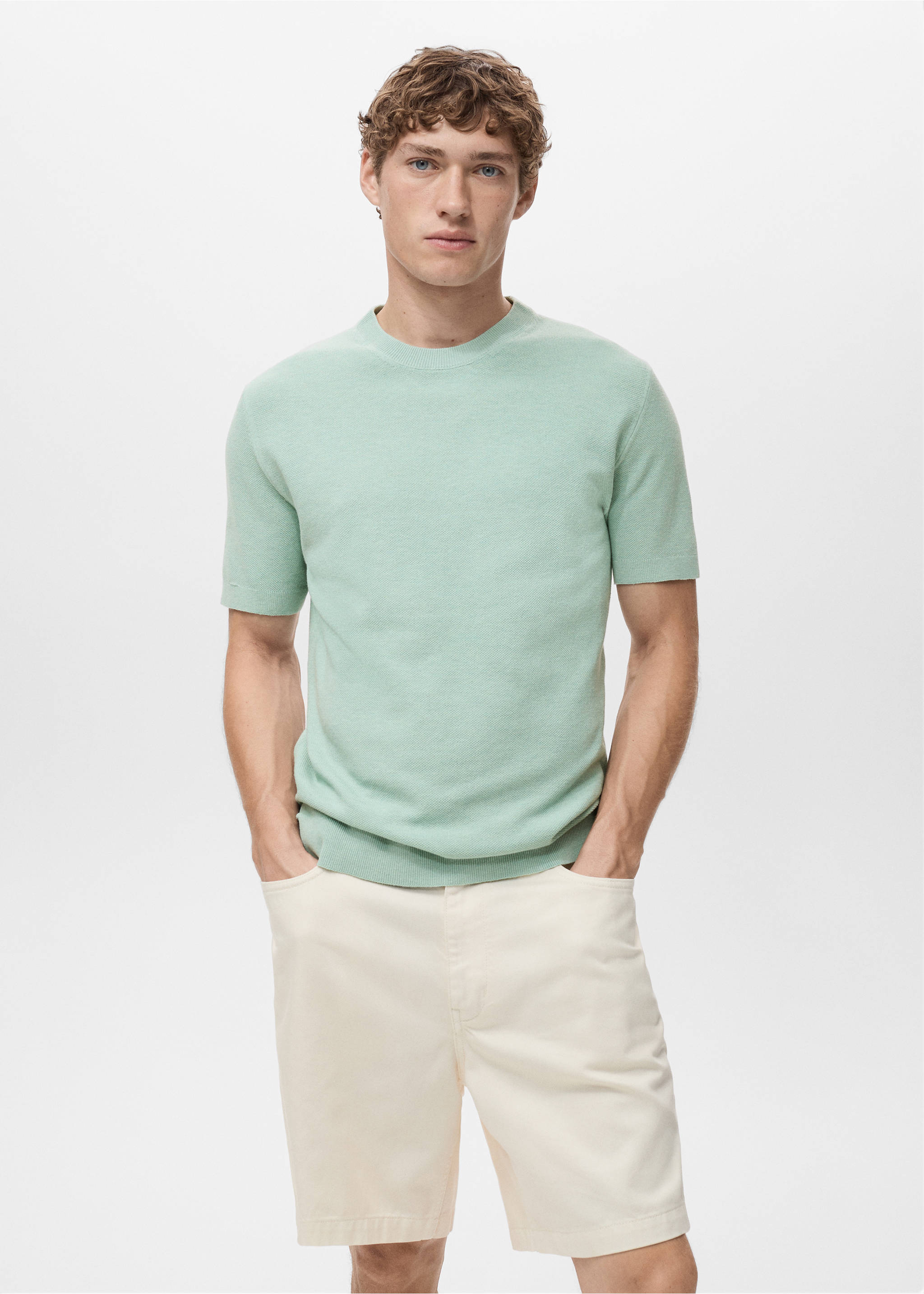 Camiseta punto fino algodón - Plano medio, Turquesa. Ref: 17041247-00.