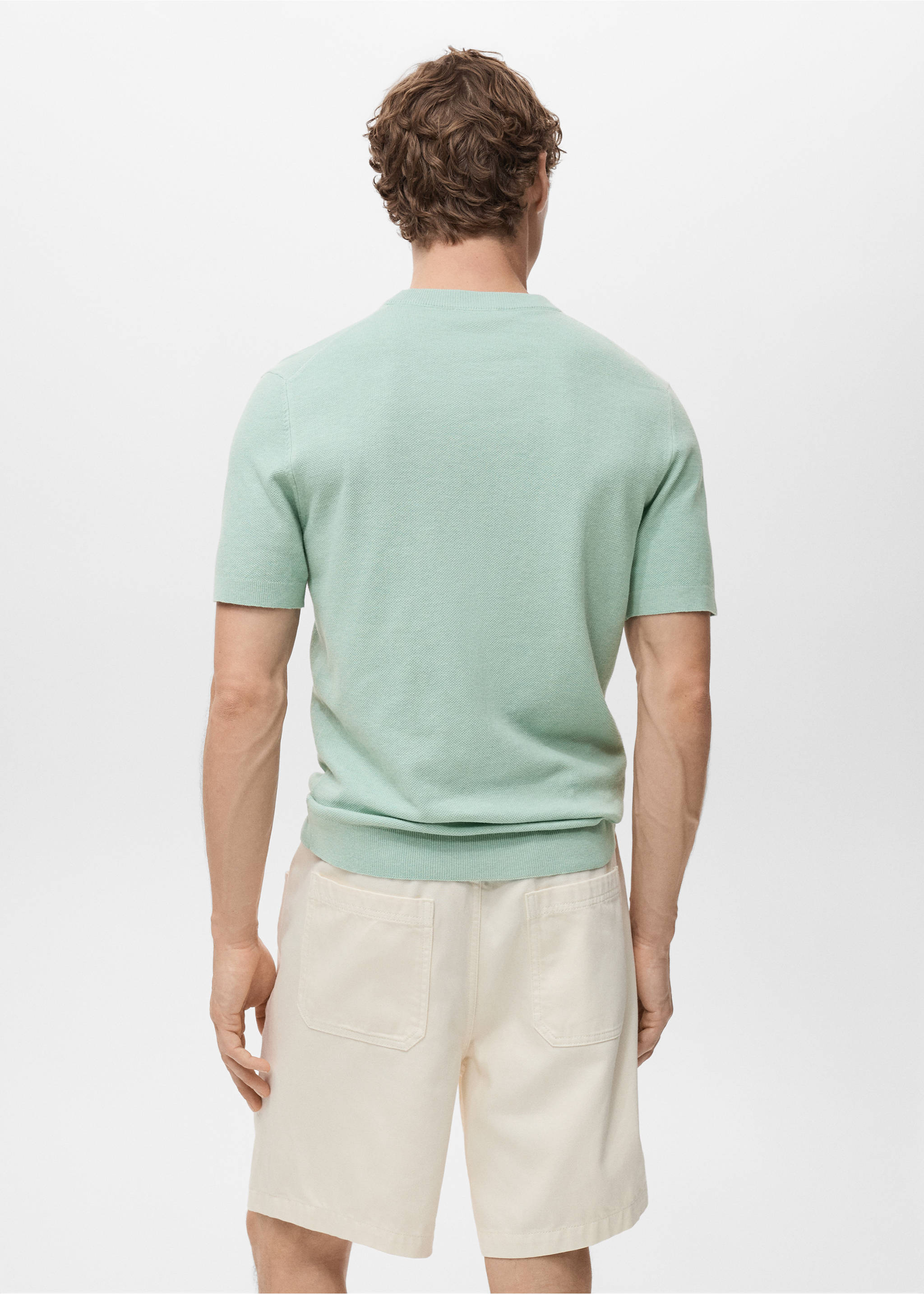 Camiseta punto fino algodón - Reverso del artículo, Turquesa. Ref: 17041247-00.
