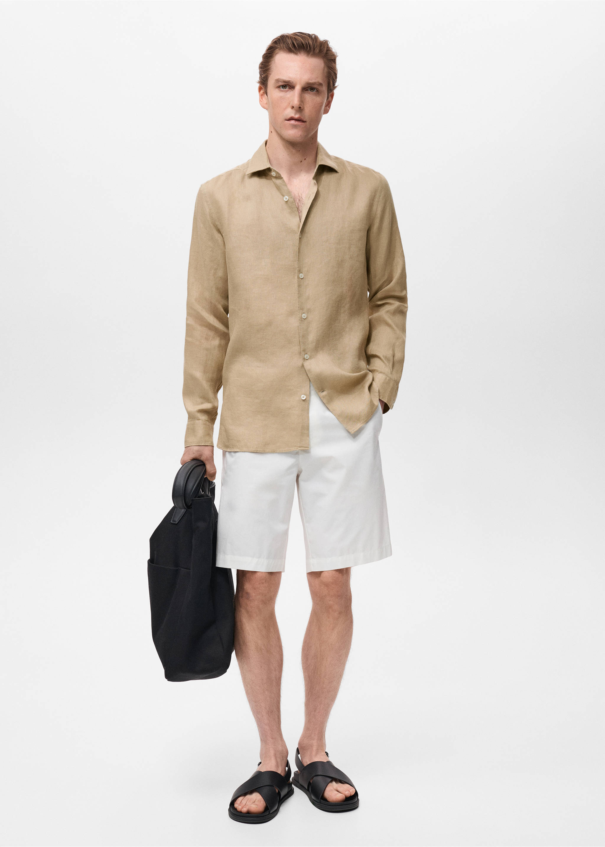 Camisa 100% lino slim fit - Plano general, Beige. Ref: 17041248-00.