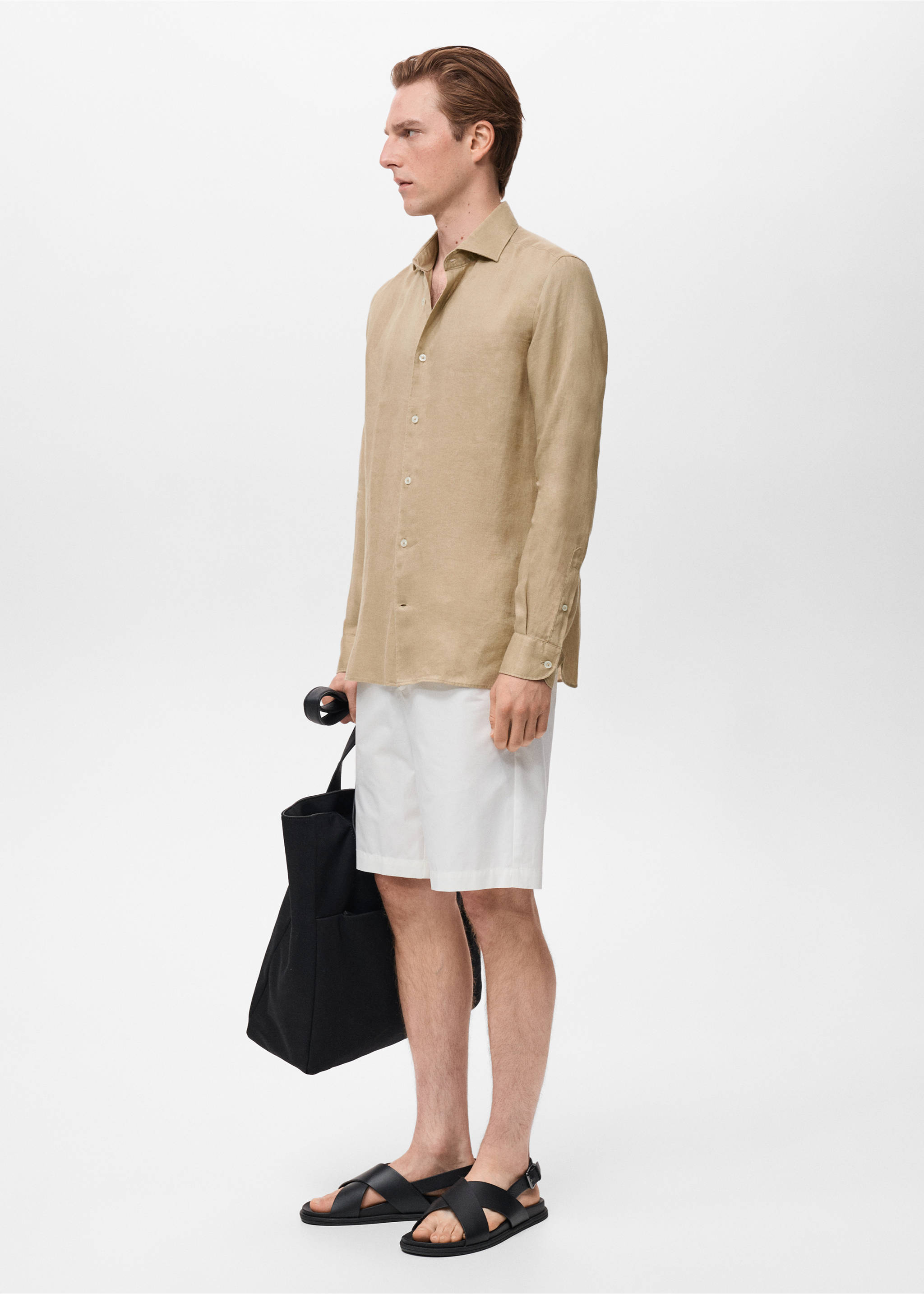 Camisa 100% lino slim fit - Detalle del artículo 2, Beige. Ref: 17041248-00.