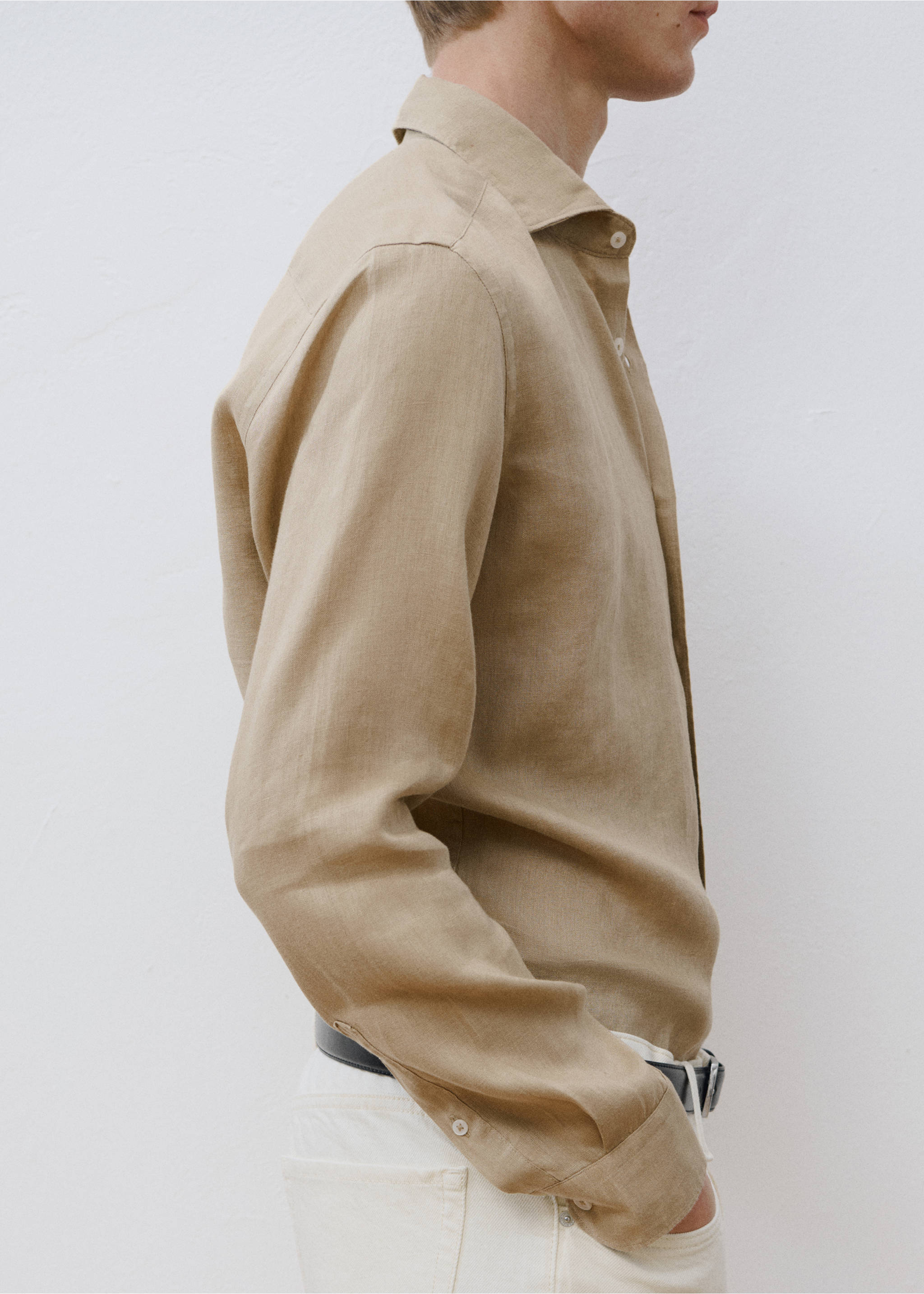 Camisa 100% lino slim fit - Detalle del artículo 5, Beige. Ref: 17041248-00.