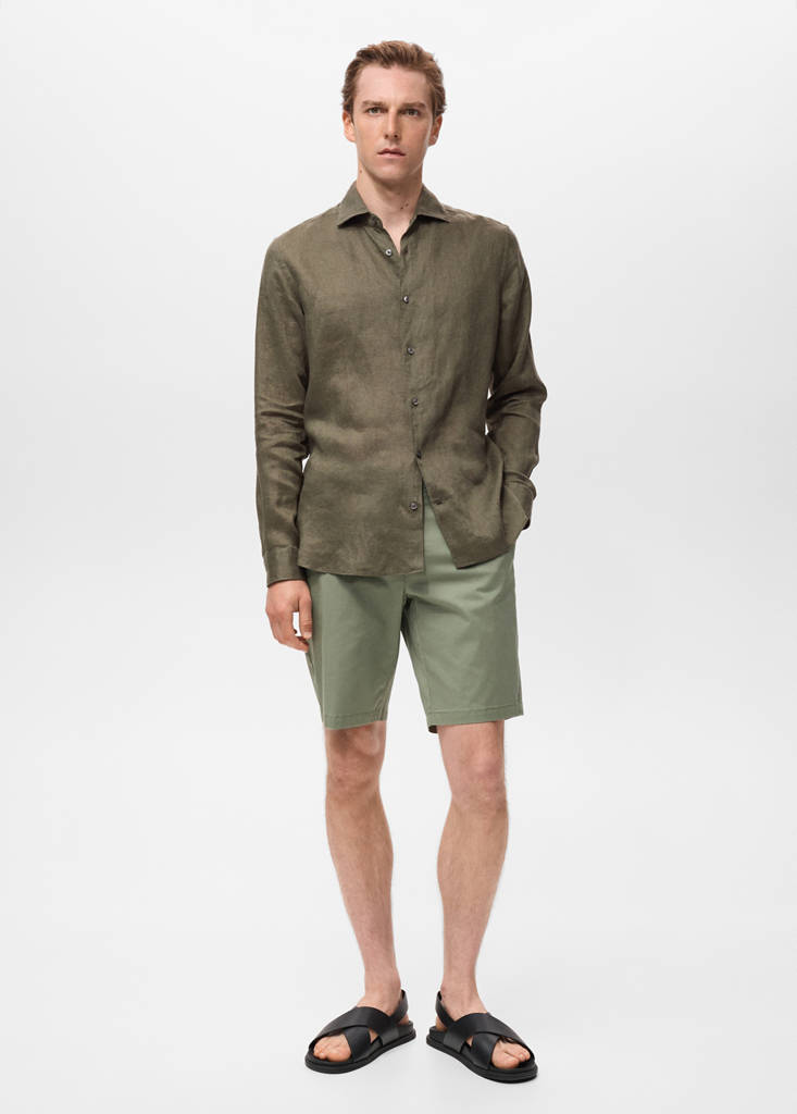 MANGO MAN - Chemise 100 % lin slim-fit kaki - S
