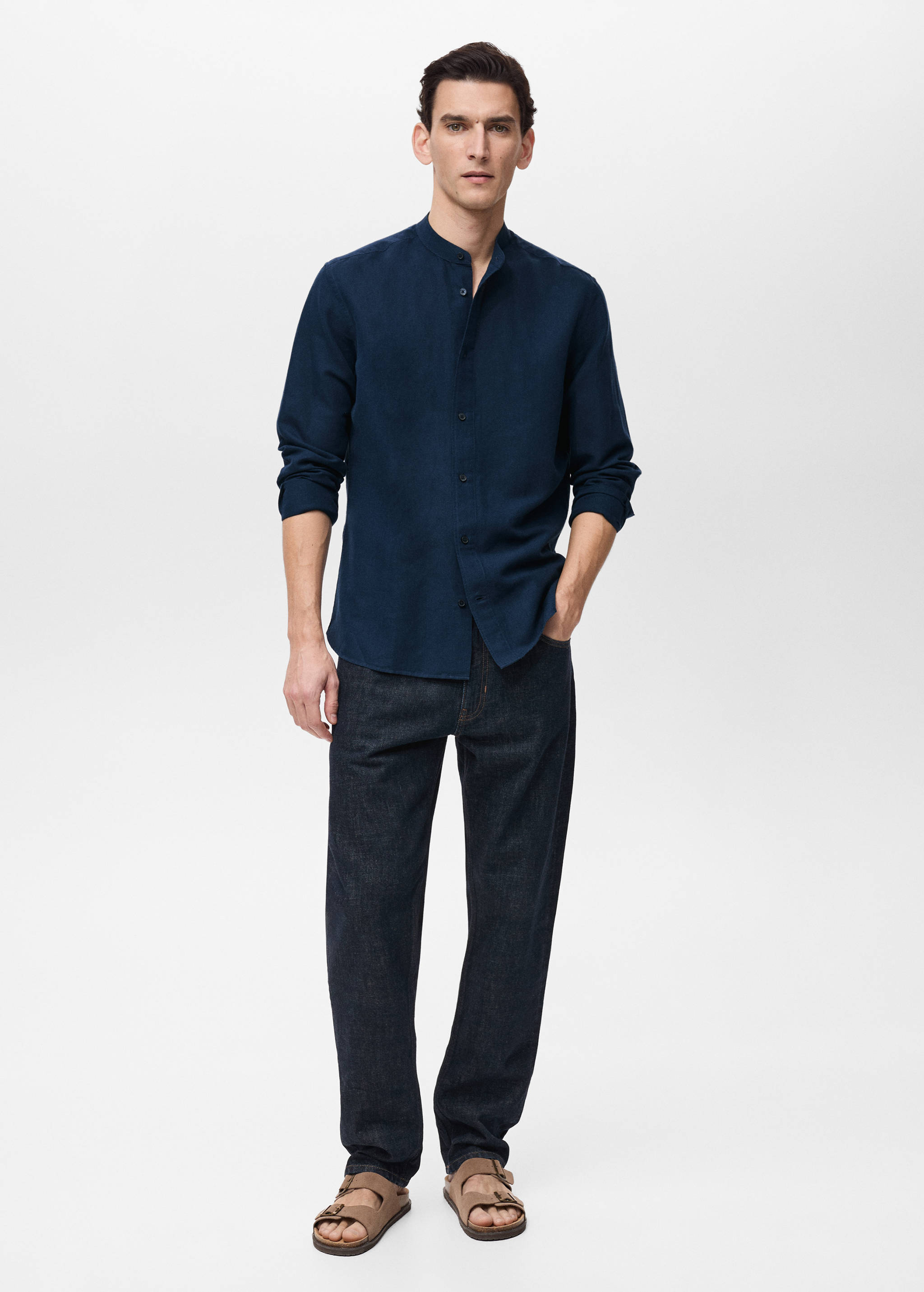 Mao collar linen shirt - General plane