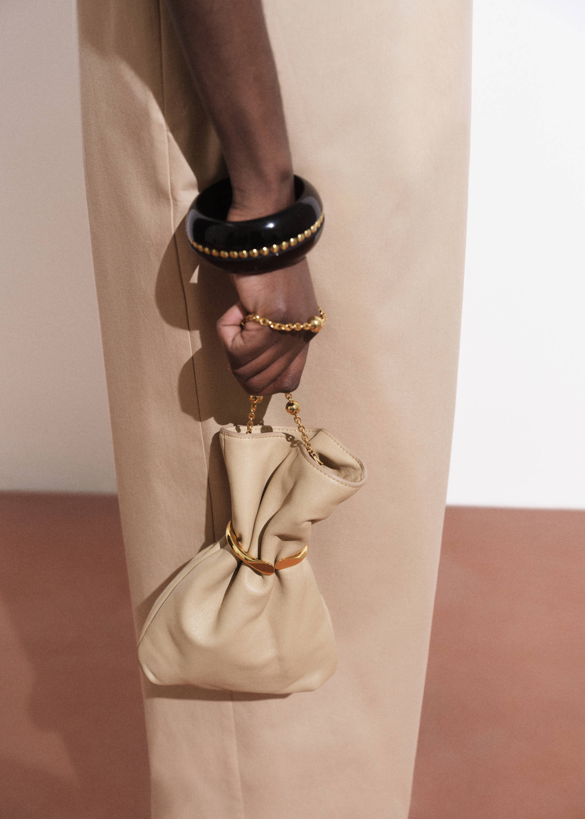 Leather sack-style bag with metallic detail - General plane