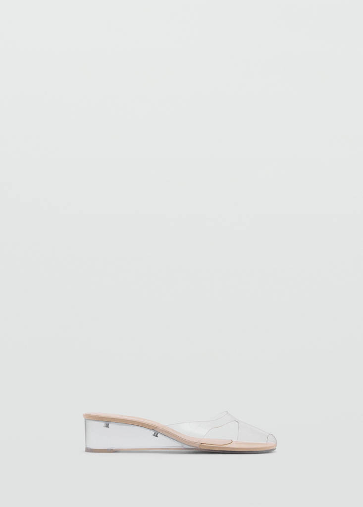 Transparent vinyl wedge sandals — Nude