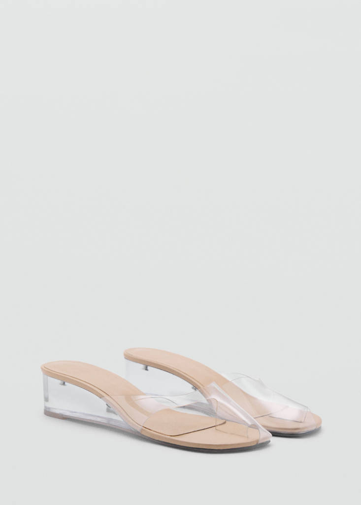 Transparent vinyl wedge sandals — Nude